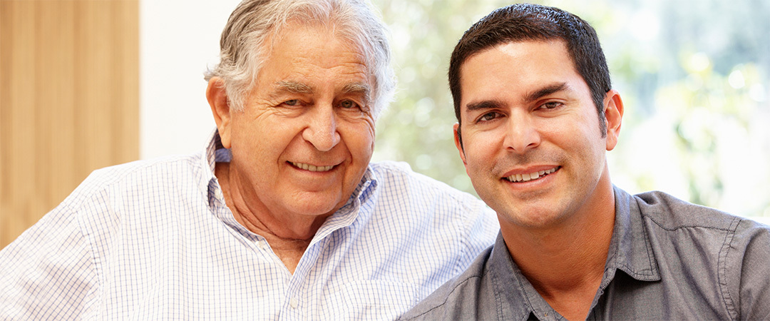 Father and son looking hopeful